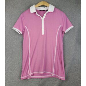 Abacus Count On It Pink and White Striped Short Sleeve Polo NEW Women Medium